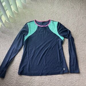 Sofibella XL Navy Long Sleeve Athletic Top with Mint Panels and Pink Trim